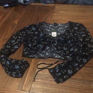 Very pretty black & floral long sleeve halter top